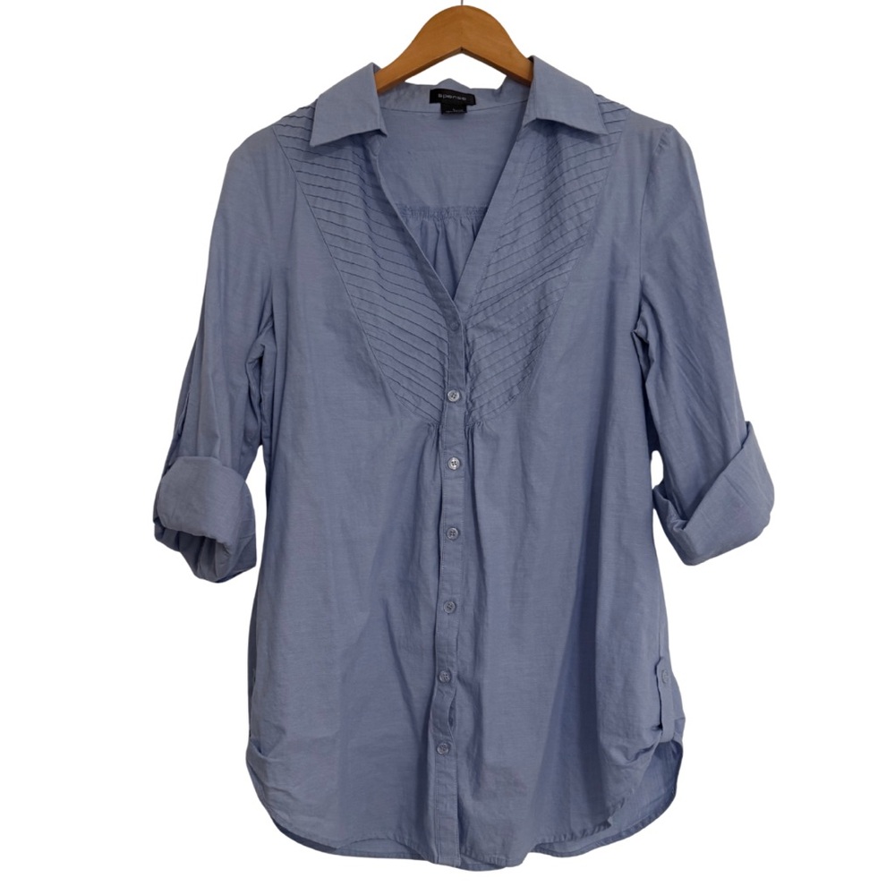 Spense Women’s Blue Button Down Shirt Roll Tab sleeves, Size Large 100% Cotton
